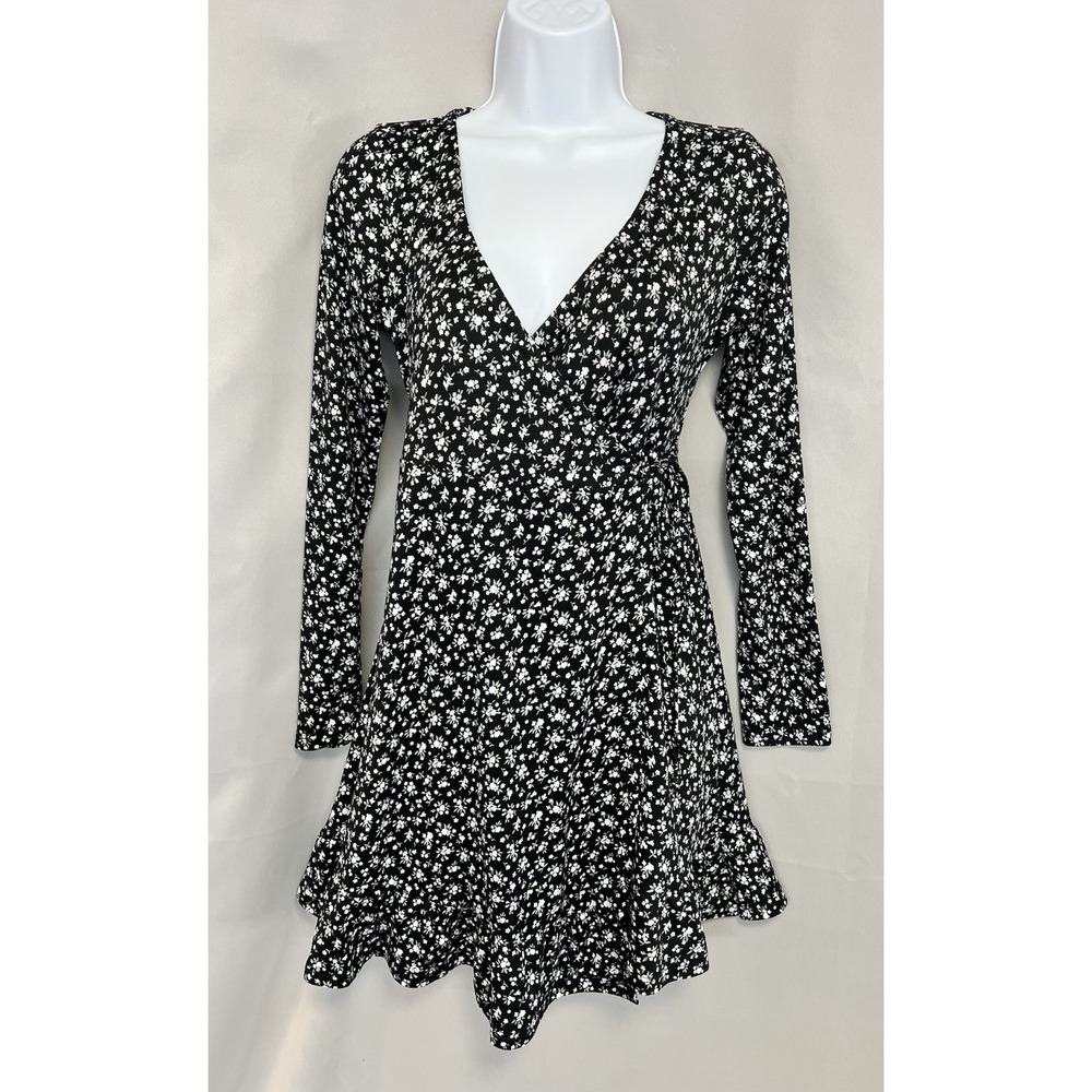 Hollister Floral‎ Side Tie Dress Black Floral Womens Sz XS Long Sleeves